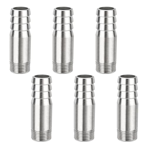 Edelstahl Schlauch Barb Fitting, 3/8" Male * 15.5mm Barb Splicer Mender Round Union Coupler Adapter für Wasserhahn (6 Stück) von Elegrip