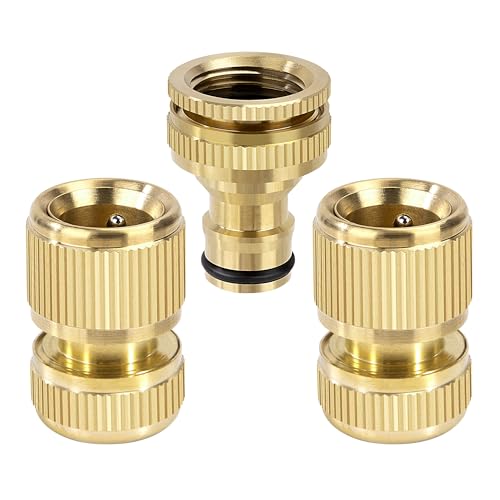 Gartenschlauch Schnellverbinder 1/2" & 3/4" 2-in-1 Messing Schnellschlauch Endverbinder, 1/2" Gartenschlauch Düse Connect Kit für Küche Garten Outdoor Schlauch Rohr Werkzeug (3 Stück) von Elegrip