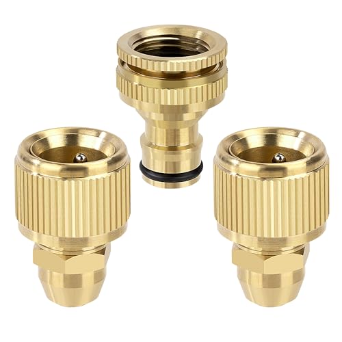 Gartenschlauch Schnellverbinder 1/2" & 3/4" 2-in-1 Messing Schnellschlauch Endverbinder, 3/8" Gartenschlauch Düse Connect Kit für Küche Garten Outdoor Schlauch Rohr Werkzeug (3 Stück) von Elegrip