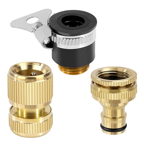 Gartenschlauch Schnellverbinder Messing, 1/2" und 3/4" 2 in 1 Wasserhahn Adapter, Schlauchadapter 1/2 Zoll Universal Wasserschlauch, Connect Kit für Küche Garten Outdoor Schlauch Rohr (3 Stück) von Elegrip
