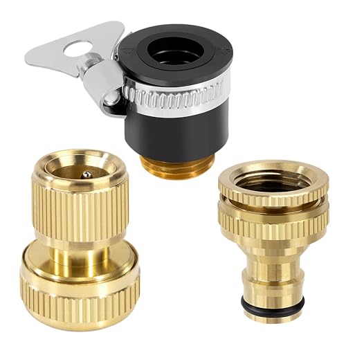 Gartenschlauch Schnellverbinder Messing, 1/2" und 3/4" 2 in 1 wasserhahn Adapter, Schlauchadapter 3/4 Zoll Universal Wasserschlauch, Connect Kit für Küche Garten Outdoor Schlauch Rohr (3 Stück) von Elegrip