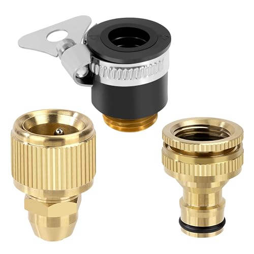 Gartenschlauch Schnellverbinder Messing, 1/2" und 3/4" 2 in 1 wasserhahn Adapter, Schlauchadapter 3/8 Zoll Universal Wasserschlauch, Connect Kit für Küche Garten Outdoor Schlauch Rohr (3 Stück) von Elegrip