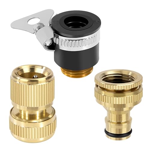 Gartenschlauch Schnellverbinder Messing, 1/2" und 3/4" 2 in 1 wasserhahn Adapter, Schlauchadapter 5/8 Zoll Universal Wasserschlauch, Connect Kit für Küche Garten Outdoor Schlauch Rohr (3 Stück) von Elegrip