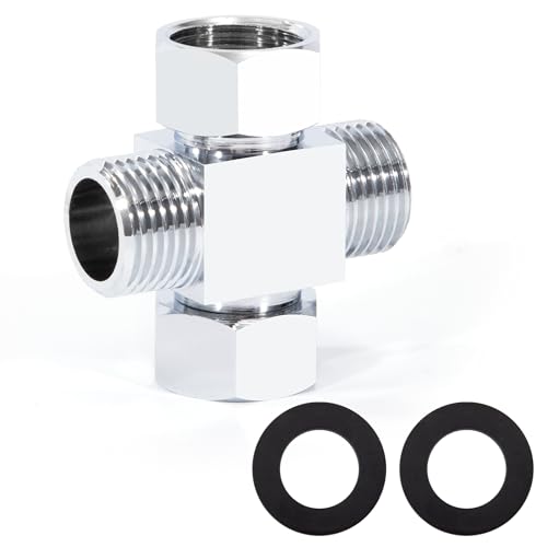 Messing 4 Wege Rohr Fitting G1/2" Messing Absperrventil Verteiler für Eckventile Umsteller, Fitting Adapter Poliertes Messing Verchromt für Toiletten Badezimmer Küche Waschbecken Bidet von Elegrip