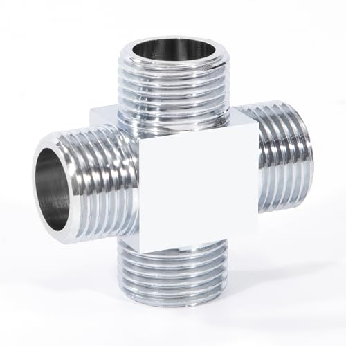 Messing 4 Wege Rohr Fitting G1/2" Messing Absperrventil Verteiler für Eckventile Umsteller, Fitting Adapter Poliertes Messing Verchromt für Toiletten Badezimmer Küche Waschbecken Bidet von Elegrip