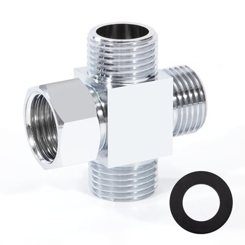 Messing 4 Wege Rohr Fitting G1/2" Messing Absperrventil Verteiler für Eckventile Umsteller, Fitting Adapter Poliertes Messing Verchromt für Toiletten Badezimmer Küche Waschbecken Bidet von Elegrip