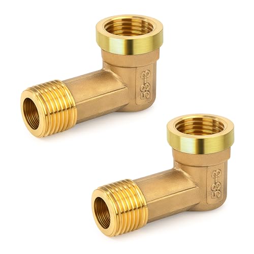 Messing Beweglich Verschraubung, 1/2 Zoll AG/IG Gartenschlauch-Adapter, Messing Bogen DN15 90 Grad Winkelverschraubung für Wasserinstallationen und Zentralheizungssysteme (2 Stück) von Elegrip