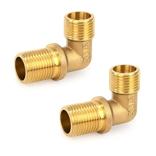 Messing Beweglich Verschraubung, 1/2 Zoll AG Gartenschlauch-Adapter, Messing Bogen DN15 90 Grad Winkelverschraubung für Wasserinstallationen und Zentralheizungssysteme (2 Stück) von Elegrip