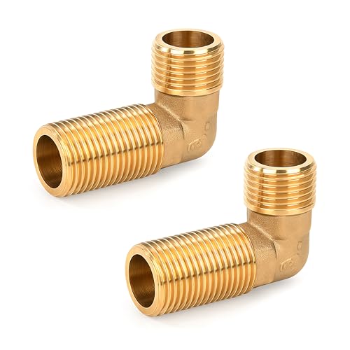 Messing Beweglich Verschraubung, 1/2 Zoll AG Gartenschlauch-Adapter, Messing Bogen DN15 90 Grad Winkelverschraubung für Wasserinstallationen und Zentralheizungssysteme (2 Stück) von Elegrip