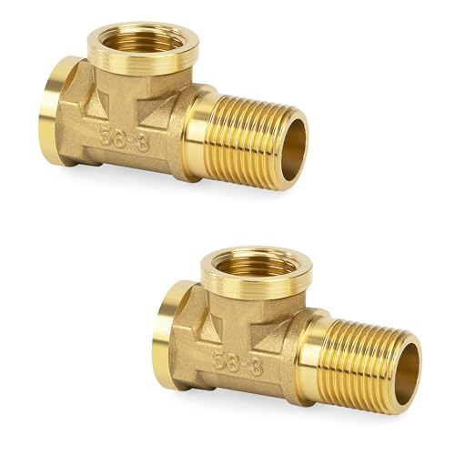Messing T-Stück Schwenkrohrverschraubung 1/2” 90°Weiblich x Weiblich x Männlich DN15, 3-Wege T Verbindungsstück Kupplung Fitting für Klimaanlage, Kälteanlage, Sanitär (2 Stück) von Elegrip