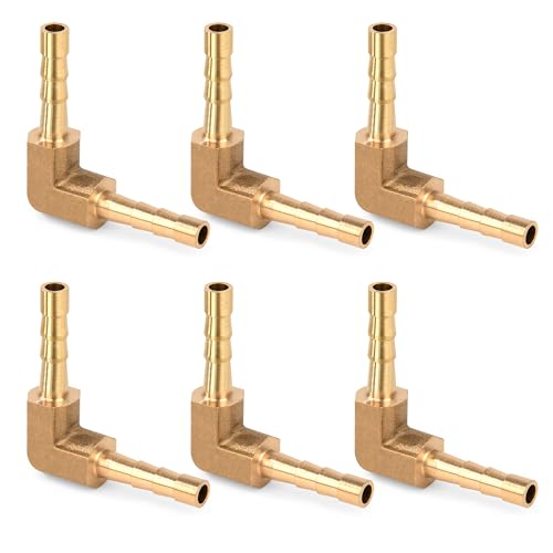 Schlauchanschluss Messing, 4 mm 90 Grad Winkel Schlauchtülle, Ellenbogen L förmiger Schlauchverbinder Stecker Barb Fitting für Wasser Kraftstoff Luftlinie (6 Stück) von Elegrip
