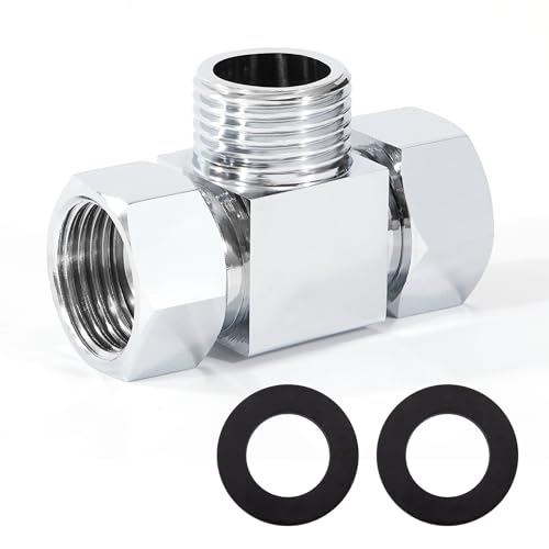 T Stück 1/2 Zoll, 3 Wege Messing Absperrventil Verteiler für Eckventile Umsteller, Duschschlauch Adapter Poliertes Messing Verchromt für Toiletten Badezimmer Küche Waschbecken Bidet von Elegrip