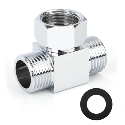 T Stück 1/2 Zoll, 3 Wege Messing Absperrventil Verteiler für Eckventile Umsteller, Duschschlauch Adapter Poliertes Messing Verchromt für Toiletten Badezimmer Küche Waschbecken Bidet von Elegrip