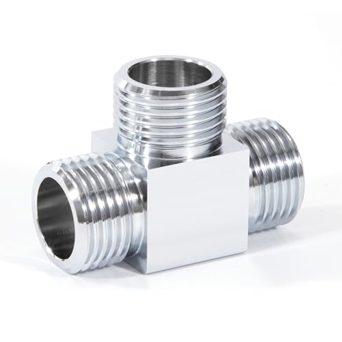 T Stück 1/2 Zoll, 3 Wege Messing Absperrventil Verteiler für Eckventile Umsteller, Duschschlauch Adapter Poliertes Messing Verchromt für Toiletten Badezimmer Küche Waschbecken Bidet von Elegrip