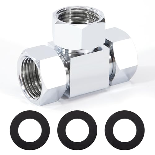 T Stück 1/2 Zoll, 3 Wege Messing Absperrventil Verteiler für Eckventile Umsteller, Duschschlauch Adapter Poliertes Messing Verchromt für Toiletten Badezimmer Küche Waschbecken Bidet von Elegrip
