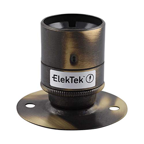 ElekTek ES E27 Edisongewinde Fester Sockel Lampenfassung mit Glattmantel Ideal zur Aufbaumontage von Vintage-Filament-Lampen Messing Antik Gebürstet von ElekTek