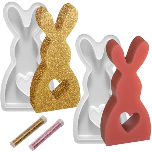 Osterhase Silikonformen Gießformen, 2 Stück Ostern Deko Kaninchen Silikonform Kerzenhalter, DIY Hase Silikon Kerzenhalter Gießform für Kerzenständer Stabkerzen Teelichter von Elekin