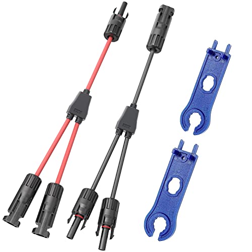 Solarkabel 6mm2 Y-Verteiler, Y-Stecker Solarpanel IP67 mit 2 Schraubenschlüssel, 1Y2 Solarpanel Kabelstecker Male Female MMF und FFM, für Parallel-Photovoltaik-Anschluss(1 Paar, 1 Rot + 1 Schwarz) von Elekin