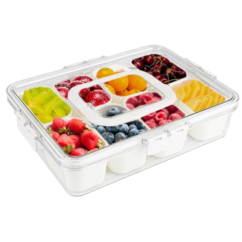 Snackbox mit 8 Fächern, Snackteller mit Deckel und Fächer Herausnehmbare Snackschale Geteilter Snackbox Organizer Snack Aufbewahrungsbox mit 8 Fächern für Süßigkeiten Gewürz Obst Nüsse Desserts von Elektheim