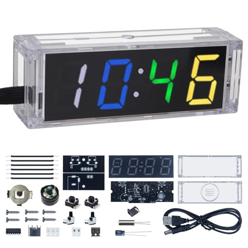 ElektoLoter LED Digitale Uhr Löt Bausatz, 4-Digit DIY Wecker Elektronik Lötbausätze mit 12H/24H Format, Digital Funkwecker Lötset für Schüler, zum Lernen und für das Homeoffice von ElektoLoter