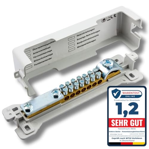 Elektro Butler Potentialausgleichsschiene - vernickelte 9-fach Anschlüsse - Erdungsschiene - Blitzschutz - Grau - plombierbar von Elektro Butler