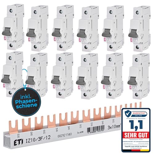 Elektro Butler Set - 12 x Leitungsschutzschalter B16 1-polig 16A Sicherungsautomat inklusive 1 x Phasenschiene 3-polig Elektro Butler Set - 12 x Leitungsschutzschalter B16 1-polig 16A Sicherungsautomat inklusive 1 x Phasenschiene 3-polig von Elektro Butler