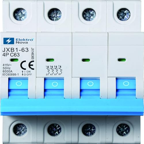 ELEKTRONOVA Leitungsschutzschalter 3-Phasen 4P 63A C63 6kA - 4 Module DIN - 380V von ElektroNova