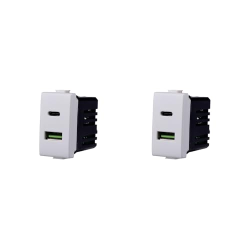 Elektronova 2-in-1 USB-Ladebuchse Typ A + Typ C, kompatibel mit Bticino Matix 5 VDC 3,1 A, Weiß, 2 Stück Elektronova 2-in-1 USB-Ladebuchse Typ A + Typ C, kompatibel mit Bticino Matix 5 VDC 3,1 A, Weiß, 2 Stück von ElektroNova