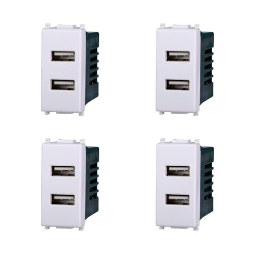 Elektronova Dual USB Steckdose Type-A 5V 2.1A Ladegerät Weiß kompatibel Vimar Plana Kit 4 Stück 2402 von ElektroNova
