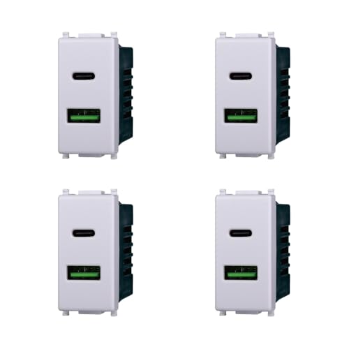 Elektronova Steckdose USB Type-A+C 5 V 3,1 A Ladegerät weiß kompatibel Vimar Plana Kit 4 Stück 3002 von ElektroNova