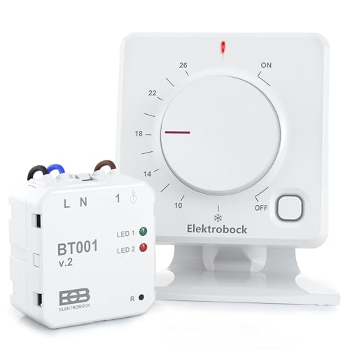 ELEKTROBOCK BT011 Funk Raumthermostat für Fußbodenheizung & Elektroheizung | Kabellos & batteriebetrieben | Einfache Installation ohne Kabel | Heiz- & Kühlmodus von Elektrobock