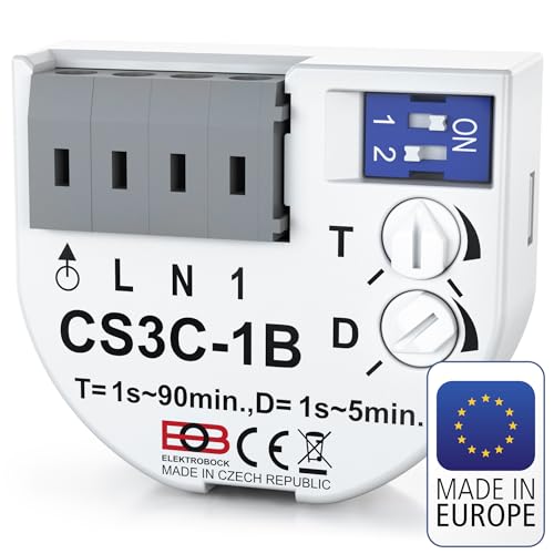 ELEKTROBOCK CS3C-1B Zeitrelais - Nachlaufrelais 230 V mit Steckklemmen - Verzögerte Einschaltung - Für Lüfter & Beleuchtung - Unterputz von Elektrobock