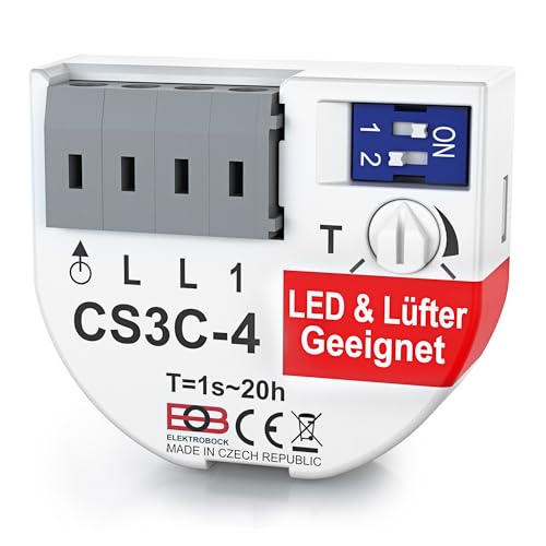 ELEKTROBOCK CS3C-4 Zeitrelais - LED, Lüfter & Leuchtstofflampen - Nachlaufrelais 230 V mit Steckklemmen - Anschluss ohne Nullleiter - Unterputz-Einbau, kompakt & energiesparend ELEKTROBOCK CS3C-4 Zeitrelais - LED, Lüfter & Leuchtstofflampen - Nachlaufrelais 230 V mit Steckklemmen - Anschluss ohne Nullleiter - Unterputz-Einbau, kompakt & energiesparend von Elektrobock
