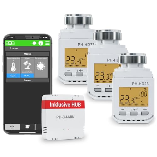 ELEKTROBOCK PH-Starter Pack 2 - Heizungssteuerung per App - 3 Heizkörperthermostate mit Gateway und Display - Smart Home - Boost-Funktion - Einfache Installation, Weiß von Elektrobock