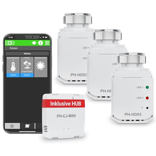 ELEKTROBOCK PH-Starter Pack1 - Heizungssteuerung per App - 3 Heizkörperthermostate mit Gateway - Zentrale Temperaturregelung - Smart Home - Energiesparend von Elektrobock
