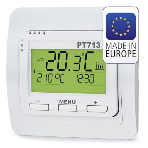ELEKTROBOCK PT713 Digitaler Raumthermostat mit 𝚅𝚎𝚛𝚋𝚛𝚊𝚞𝚌𝚑𝚜𝚋𝚎𝚛𝚎𝚌𝚑𝚗𝚞𝚗𝚐 - Beleuchtetem LCD Display - Optimal Start Funktion - Für elektrische Heizungen - Einstellbare Wochenprogramme ELEKTROBOCK PT713 Digitaler Raumthermostat mit 𝚅𝚎𝚛𝚋𝚛𝚊𝚞𝚌𝚑𝚜𝚋𝚎𝚛𝚎𝚌𝚑𝚗𝚞𝚗𝚐 - Beleuchtetem LCD Display - Optimal Start Funktion - Für elektrische Heizungen - Einstellbare Wochenprogramme von Elektrobock