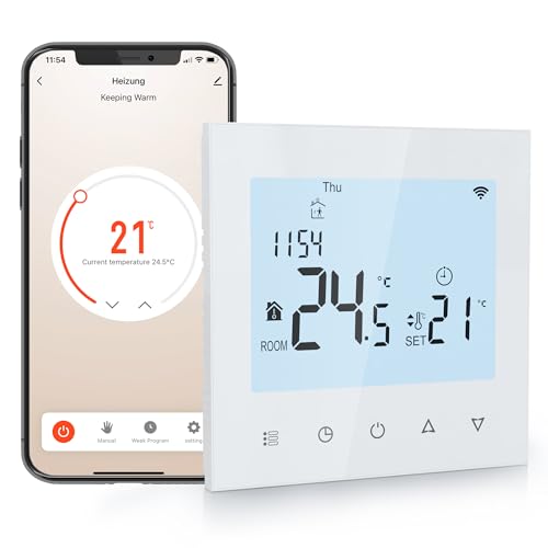 Elektrobock PT740W-EI Raumthermostat mit WiFi | Smartes Thermostat für Fußbodenheizung & Elektroheizung | 6 Programme/Tag | Geofencing & Fenster-Offen-Erkennung | 230V, 16A von Elektrobock