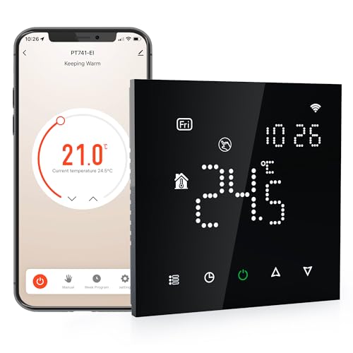 Elektrobock PT741B-EI Raumthermostat mit WiFi | Smartes Thermostat für Fußbodenheizung & Elektroheizung | 6 Programme/Tag | Geofencing & Fenster-Offen-Erkennung | 230V, 16A von Elektrobock