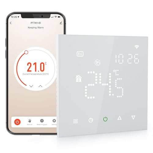 Elektrobock PT741W-EI Raumthermostat mit WiFi | Smartes Thermostat für Fußbodenheizung & Elektroheizung | 6 Programme/Tag | Geofencing & Fenster-Offen-Erkennung | 230V, 16A von Elektrobock