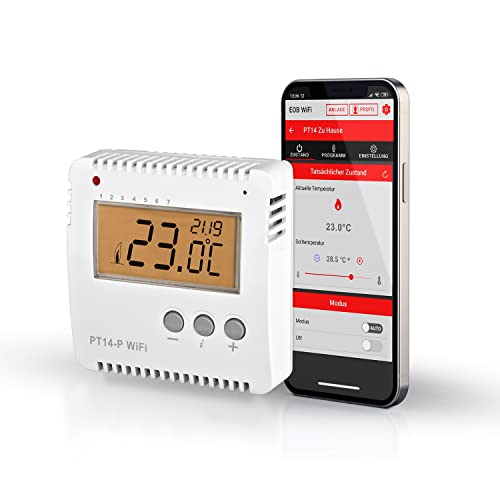 Elektrobock Smart WLAN Thermostat PT14-P-WIFI, Heizungssteuerung per APP, Aufputzmontage, 16 A Weiß Klein von Elektrobock
