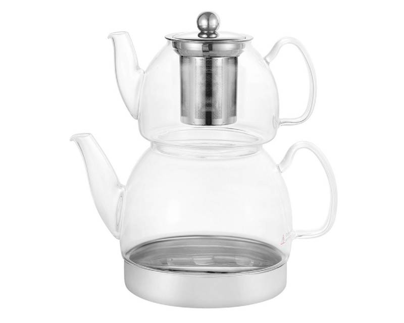 Schäfer Elektronik Caydanlik-Teekanne Doppel-Glasteekanne mit Edelstahlfuß 600 ml & 1,5 L von Schäfer Elektronik