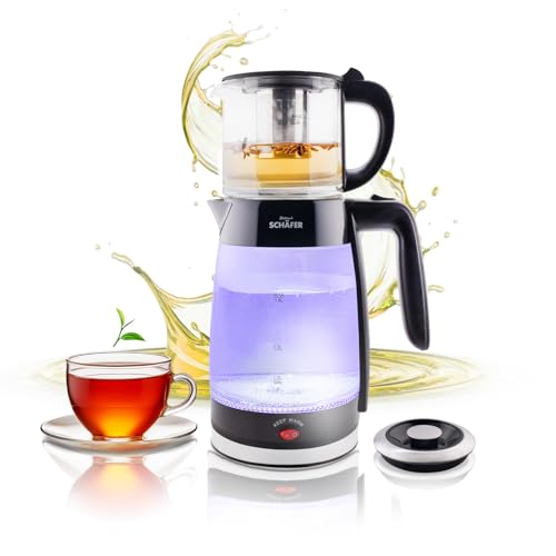 Teekocher Wasserkocher Edelstahl - Schwarz Glänzend - mit Teesieb Abschaltautomatik und Warmhaltefunktion - 2,6 Liter - 1850-2200W von Elektronik Schäfer