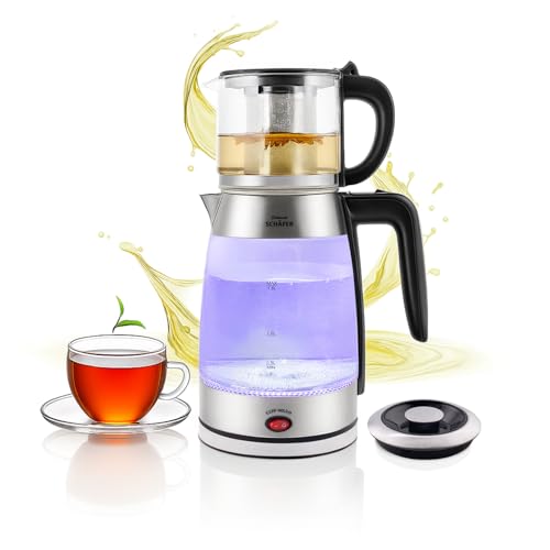 Teekocher Wasserkocher Edelstahl - Silber - mit Teesieb Abschaltautomatik und Warmhaltefunktion - 2,6 Liter - 1850-2200W von Elektronik Schäfer