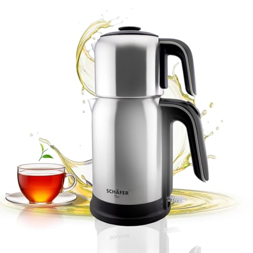 Teekocher Wasserkocher Edelstahl - Silber - mit Teesieb Abschaltautomatik und Warmhaltefunktion - 2,7 Liter - 1850-2200W von Elektronik Schäfer