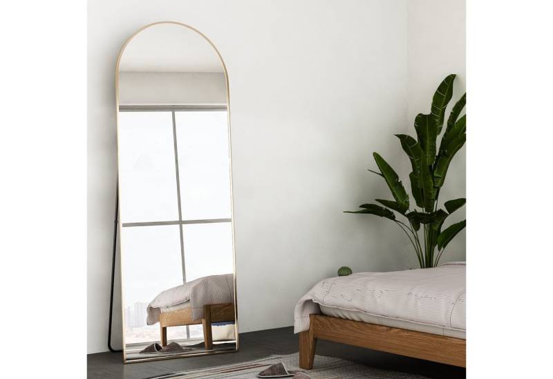 Elemango Ganzkörperspiegel gewölbter Bodenspiegel, großer Boden-Spiegel,mit Alu-Rahmen,161*52cm, Ganzkörperspiegel mit Halterung, Wandspiegel,Gewölbter Schminkspiegel von Elemango