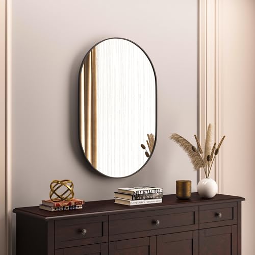 Elemango Schwarz Oval Badezimmer Wandspiegel, 50x75cm Oval Wandspiegel Dekor Eingang Weg, Eitelkeit Wand Spiegel für über Waschbecken, Eingang, Wohnzimmer, Flur, Schlafzimmer Elemango Schwarz Oval Badezimmer Wandspiegel, 50x75cm Oval Wandspiegel Dekor Eingang Weg, Eitelkeit Wand Spiegel für über Waschbecken, Eingang, Wohnzimmer, Flur, Schlafzimmer von Elemango