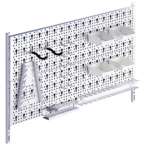 DIY Element System HEIMWERKER ORGANIZER 2 – Metall-Werkzeugwand mit verschiedenen Halterungen, ideal für Heimwerkstatt – 2 Stahl-Lochplatten 800 x 200 mm, weiß von Element System