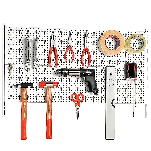 DIY Element System HEIMWERKER ORGANIZER 1 – Metall-Werkzeugwand mit verschiedenen Halterungen, ideal für Heimwerkstatt – 2 Stahl-Lochplatten 800 x 200 mm, weiß von Element System