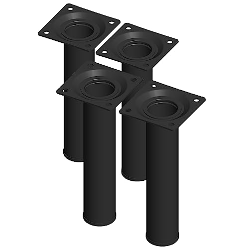 Element System 4 Stück Stahlrohrfüße rund, Tischbeine, Möbelfüße inklusive Anschraubplatte, Länge 15 cm, Durchmesser 30 mm, 4 Farben, 11 Abmessungen, schwarz, 11100-00012 von Element System