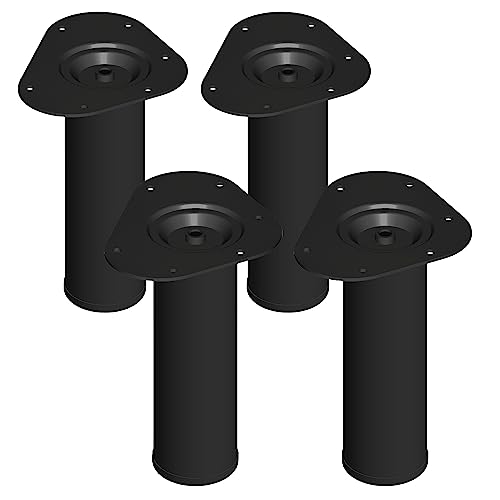 Element System 4 Stück Stahlrohrfüße rund, Tischbeine, Möbelfüße inklusive Anschraubplatte, Länge 20 cm, Durchmesser 60 mm, 4 Farben, 6 Abmessungen, schwarz, 11102-00002 von Element System
